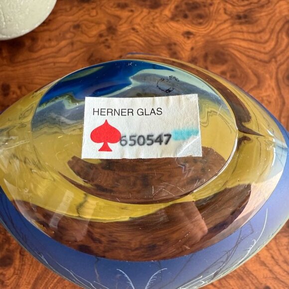 Vintage Herner Vase Hand Painted Royal Peacock Feathers Frosted Germany - Picture 9 of 12